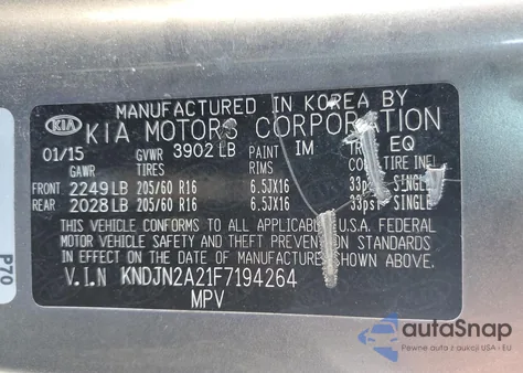 2015 Kia Soul from USA, damaged, VIN KNDJN2A21F7194264